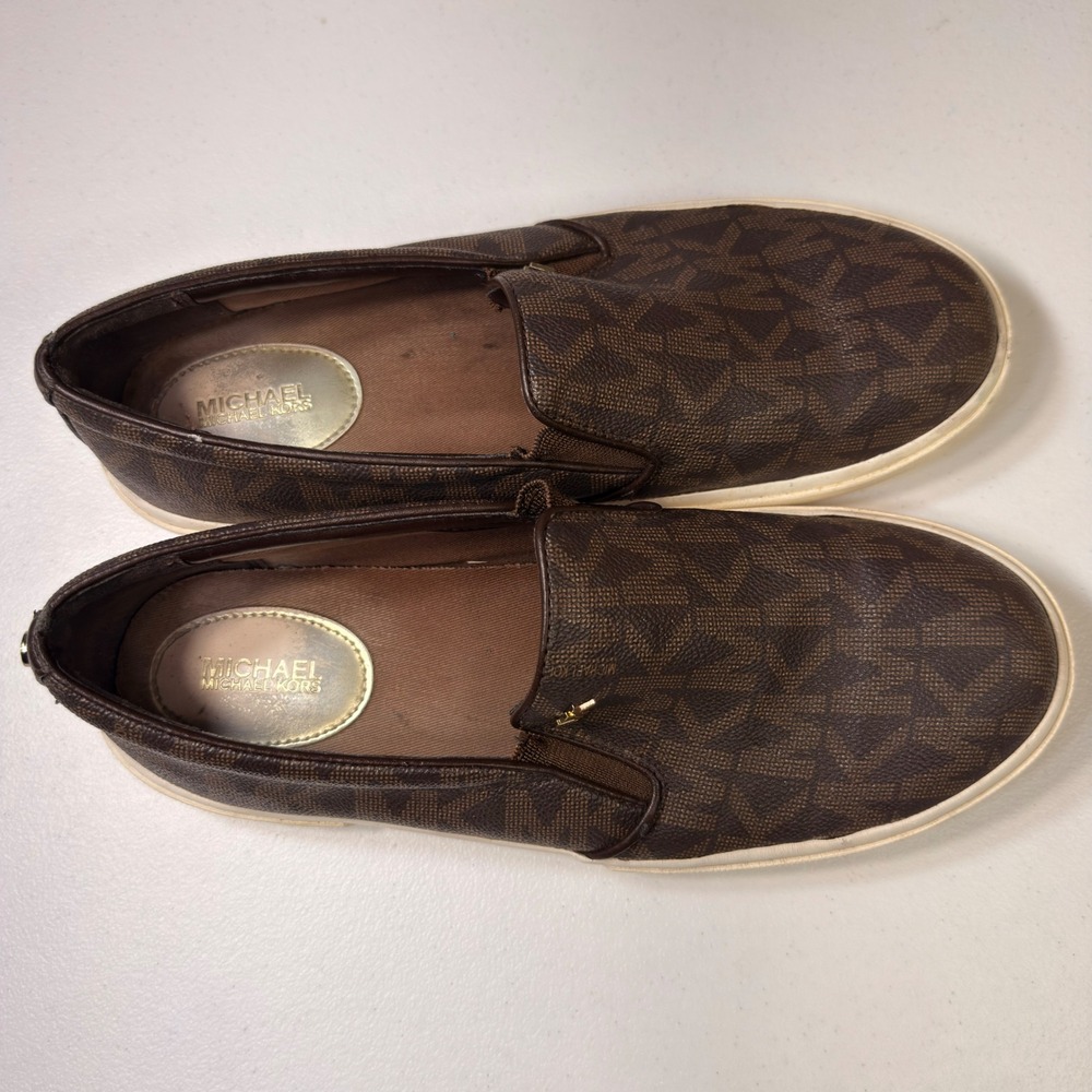 Michael Kors Keaton Slip On Sneakers Brown Monogram Logo Loafers Size 9M - Picture 8 of 10